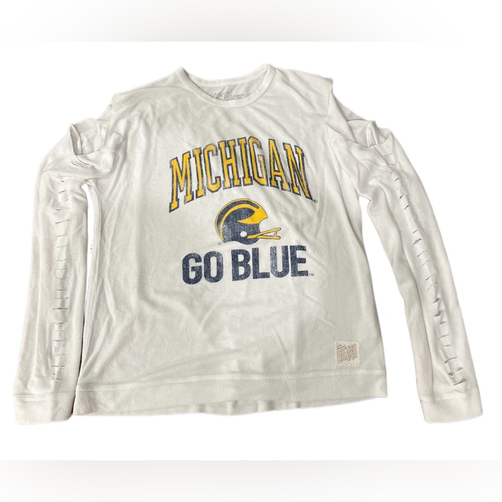 Original Retro Brand White Michigan Distressed Thermal Long Sleeve Size Large